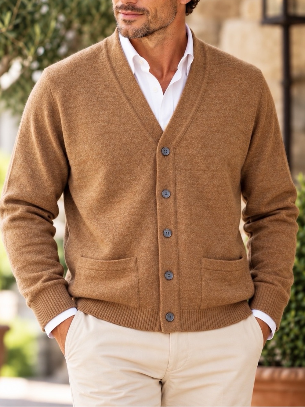 Wesley Knitwear Super Geelong Wool Cardigan Brown Size 46 Made in Scotland